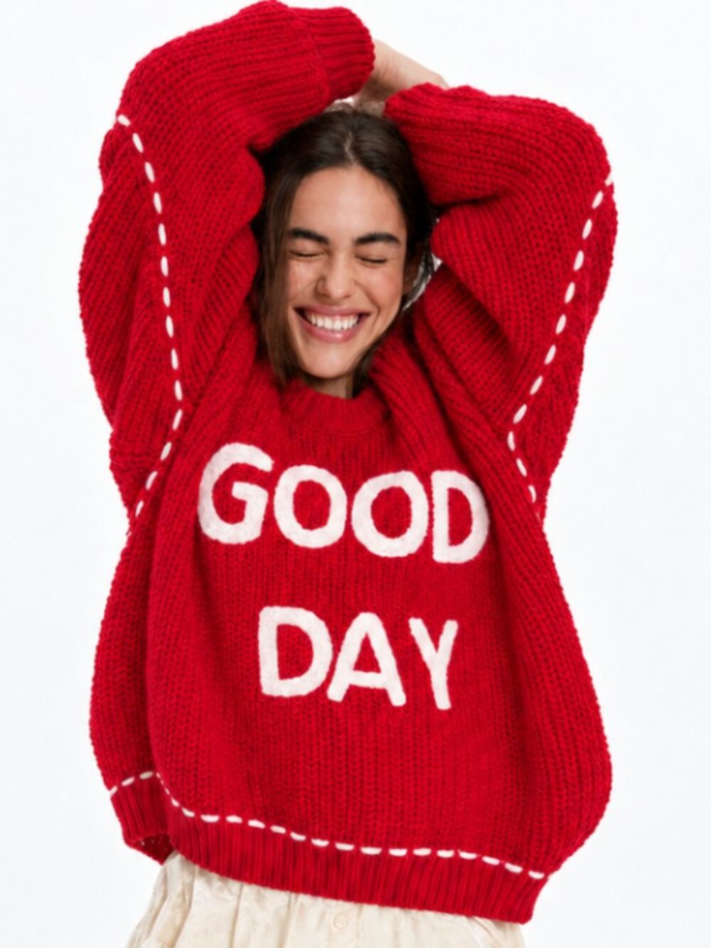 POL GOOD DAY CHUNKY EMBROIDERED SWEATER
